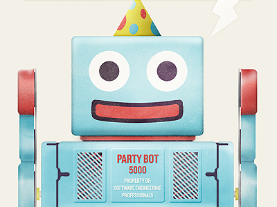 Party Bot 5000 binary birthday card party robot texture toy vintage