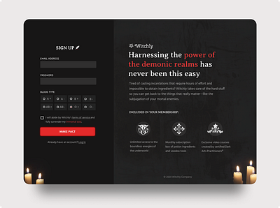 Witchly Sign Up - Daily UI 001 contract dailyui dark dark ui demon signup witch