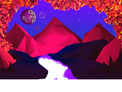 Another World blender game low mountains poly river sky world