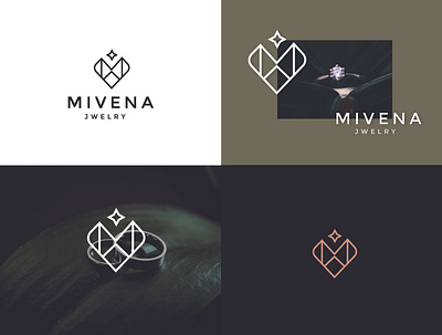 MIVENA JWELERY LOGO branding character combination design elegant icon jewelerry jewelry logo logotype luxury mv letter symbol vector women