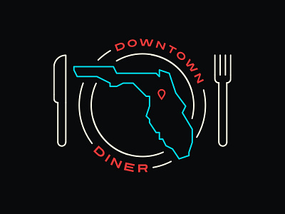 Downtown Diner - Neon Sign badge brand branding breakfast burgers diner downown food fries logo retro vintage