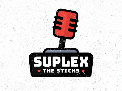 Suplex the Sticks badge branding clean gamer logo podcast retro sticker design stylized thick lines