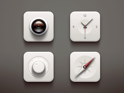White Icons button camera clock compass icon icons ios iphone paco settings ui white