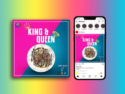 King and queen waffle. Social media post design. branding chocolate crispy crunchy design food food design food promotion graphic design illustration instagram post king king and queen waffles queen waffles waffles design