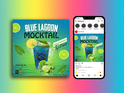 Blue lagoon mocktail. Social media post.