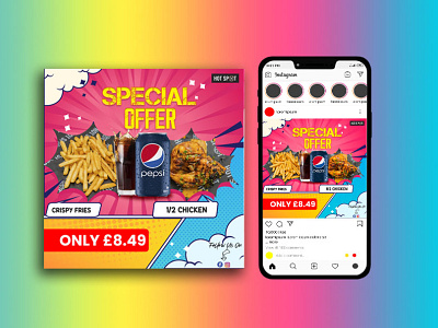 Special offer. Special chicken, french fry and pepsi combo offer branding chicken design food food design food promotion french fries graphic design ig illustration instagram instagram post social media post special offer