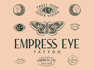 Empress Eye Tattoo badges branding custom lettering logotype moth occult scratchboard tattoo vintage