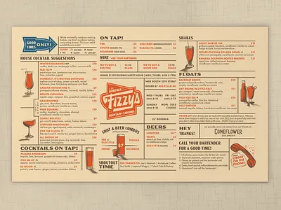 Fizzy's Menu 50s 60s bar branding bar menu diner halftone restaurant branding restaurant menu vintage vintage menu