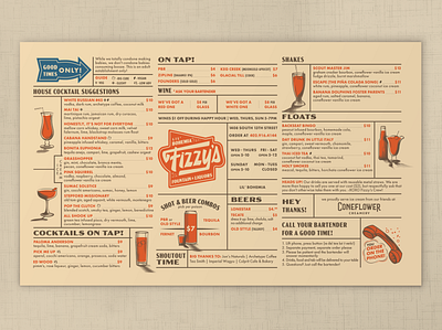 Fizzy's Menu 50s 60s bar branding bar menu diner halftone restaurant branding restaurant menu vintage vintage menu