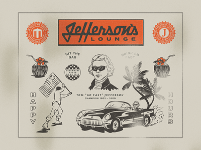 Jefferson's Lounge 50s badge branding car logotype president race tiki vintage