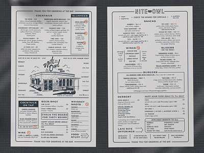 Nite Owl 50s 60s 70s antique bar beer branding building lettering menu restaurant vintage