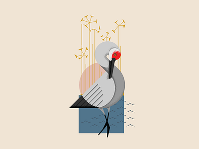 Crane bird crane flat design illustration minimal sandhill crane