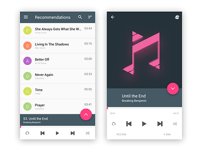 Android Music Player android android ui app audio bullets contrast controls guidelines illustration list material design music music app music player open opensource profile stuff tracks vkplayer
