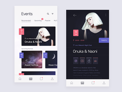 Events dark blue event interface ios mobile onuka product profile ui ux white