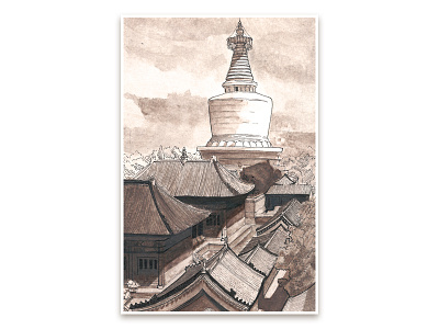 The Traces - White Tower beijing building china city illustration tower watercolor