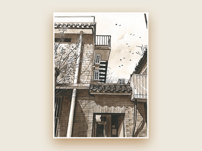 The Traces - Early Spring art beijing building china city hutong illustration spring watercolor 胡同
