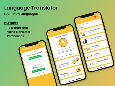 Translate Voice to Learn Languages - Mobile Application UI UX android app android app design app design flat information architecture ios app design ios design minimal mobile app mobile ui typography ui ux
