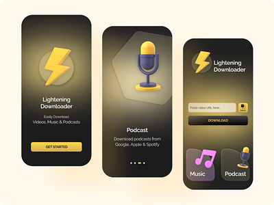 Lightening Downloader - Videos, Music, Podcasts android app branding design illustration information architecture ios app design ios design logo ui ux