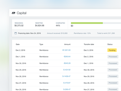 Shopify Capital capital cash design progress shopify table ui ux