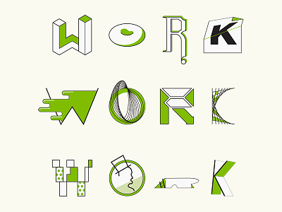 Work, Work, Work 3d design geometry green illustration illustrator typography vector work