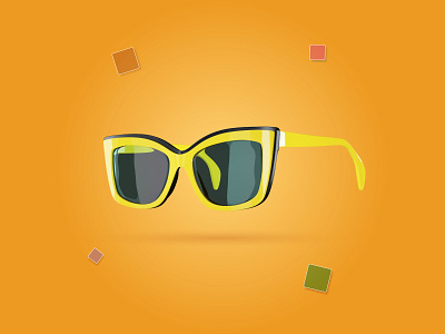 Yellow sunglasses on orange background 3d creative fashion model modern optical people presentation shape shopping style summer sun sunglasses topbusiness trendy vector view woman yellow