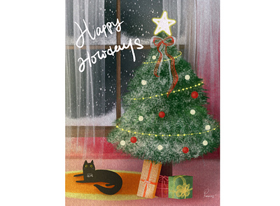 Season's greetings from Boo~ art cats childrens illustration christmas cute design digital art illustration ipad original art procreate