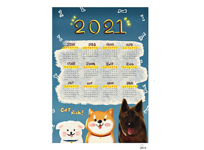 🐶 Customized calendar 2021 #2 calendar design custom cute design digital art dogs graphic design illustration ipad original art procreate