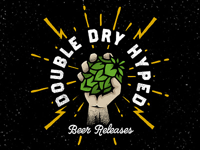 Double Dry Hyped logo exploration badge beer brewery double dry hopped fist hand hops hype hyped lightning