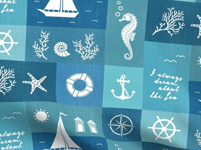 Vintage Board Nautical Items Fabric retro vintage nautical pattern nautical fabric pattern fabric design surface design surface pattern design pattern design patterns pattern textile design fabric textile