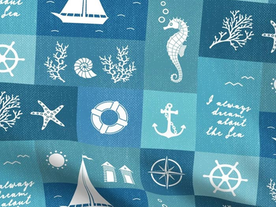 Vintage Board Nautical Items Fabric