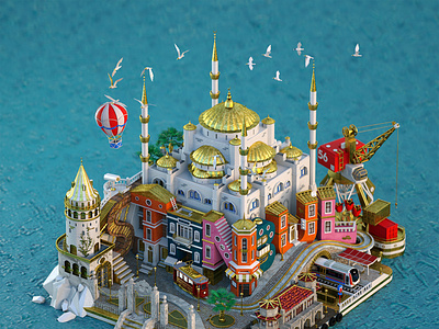 Istanbul City 3d 3d illustration cinema4d istanbul octanerender
