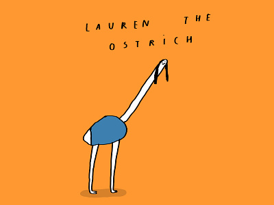 Lauren the ostrich banana shelf cartoon comic fun humour illustration ostrich