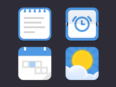 Blue Icon2 alarm clock，calendar，blue clock cloud note sun weather