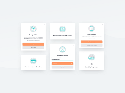 bunch / modals app car clean insurance insurance app minimal modal box modals orange responsive ui design webdesign