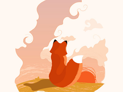A Fox In The Evening [Full View incl.] fox illustration illustrator meadow sundown vector