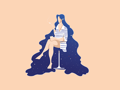 Graceful cosmos illustration illustrator quiet space stars vector woman