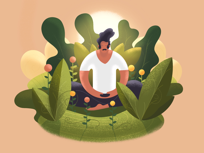 Zen garden 🧘♀️🌿 calm character digital illustration digital art france lille illustrator flowers garden meditation zen procreate illustration