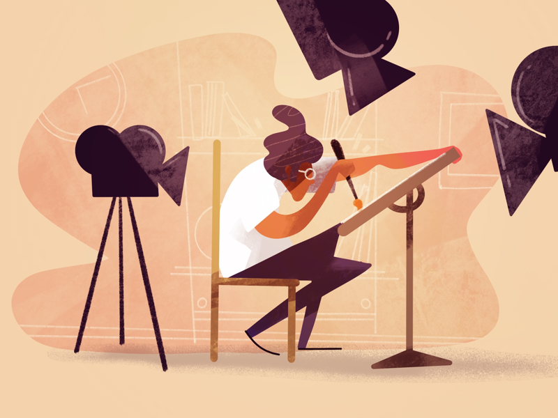 Recording session 🎥✍️ digital art flat retro cameras design character blog post dribbble procreate illustrator illustration