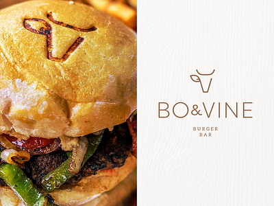 Bo & Vine bar beef branding bull burger carnivore cow logo mark minimal vegan wine