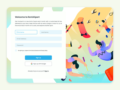 RentASport design fitness interface landingpage login onboarding signup sport ui uidesign ux web webdesign website