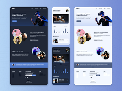 FITNet - Virtual Reality Fitness app darkinterface darkmode design fitness interface interfacedesign landingpage logo mobile onboarding sport ui uidesign ux vrfitness web webdesign website