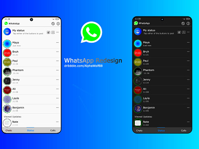 WhatsApp Redesign android app art chat concept design graphic design media redesign social ui uiux whatsapp