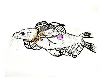 otarie sea lion fait main handmade illustration otarie pointillism pointillisme sea lion