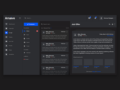 Dark E-mail - Amaive template admin admin panel administrator panel back end charts chat chat box dark dark ui dashboard design message send ui ui message ux