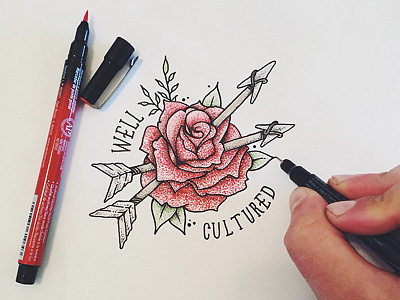 Well Cultured Rose arrows drawing illustration lettering rose tattoo typography