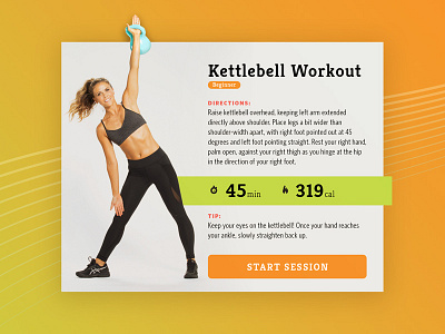 Day 008 - Fitness Card calories card clean directions fitness interface kettlebell motion session sport widget workout