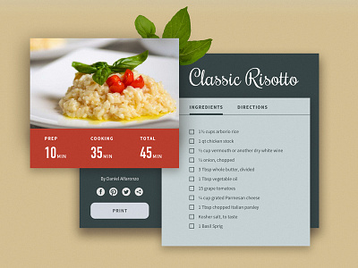Day 009 - Recipe Card card. clean. daily100. dailyui. interface. minimal overlay. recipe. risotto. widget.