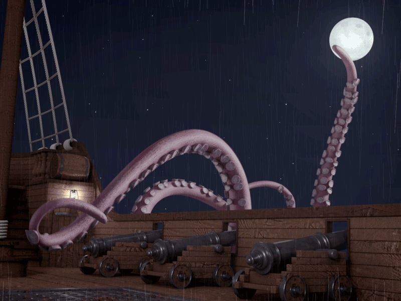 Octopus Attack 3d c4d character animation loop pirate pirate ship rigging yo ho ho and a bottle of rum