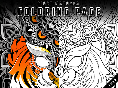 Tiger Mandala Coloring Page artwork coloring book coloring page digital art drawing illustration mandala ornate photoshop sacred geometry t shirt design tattoo tiger vintage