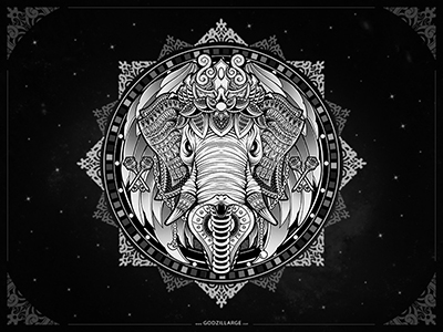 Elephant Medallion animation artwork digital art digital illustration drawing elephant illustration owl pattern space stars zentangle